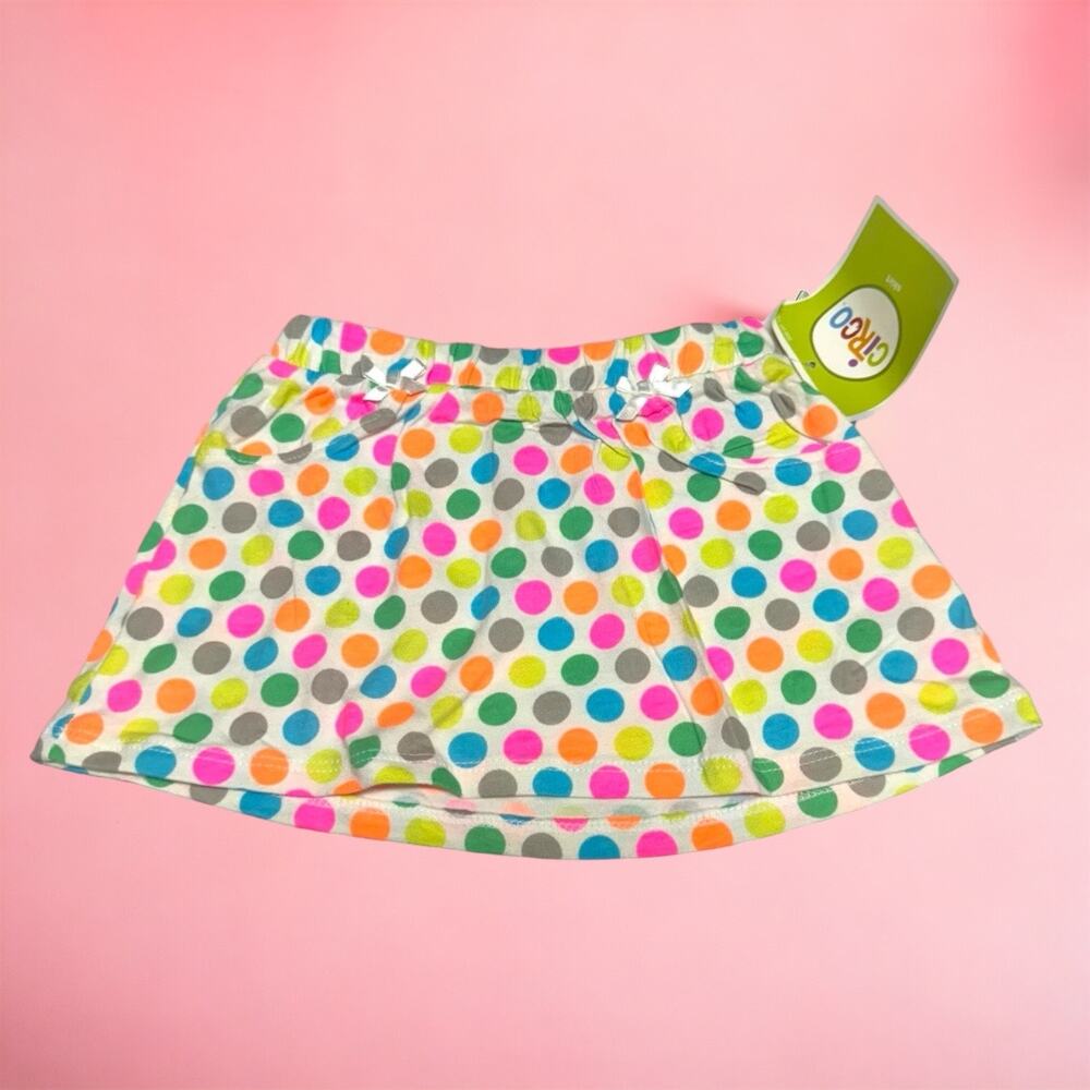Circo Girls Skirt Sz 9 Mo White Neon Polka Dots Pink Green Yellow Blue NEW Knit